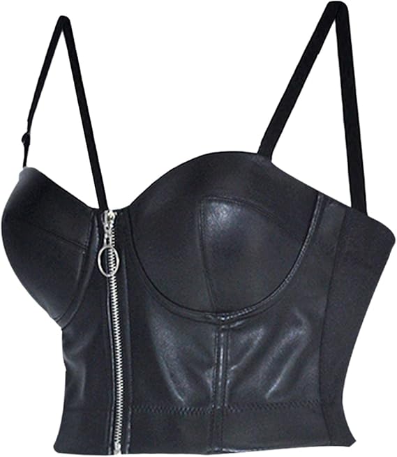 Steampunk Strap Padded Sexy Bra Bustier Black  Zipper Night Club Wear